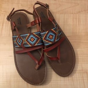 Brown leather sandals with colorful tops